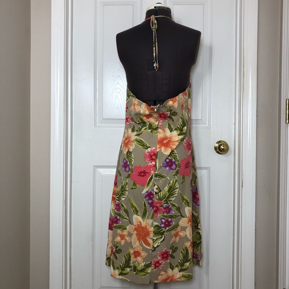 Rave Stretch Cotton Made USA Vintage Open Back Tie Neck A Line Floral Dress XL - Picture 6 of 15